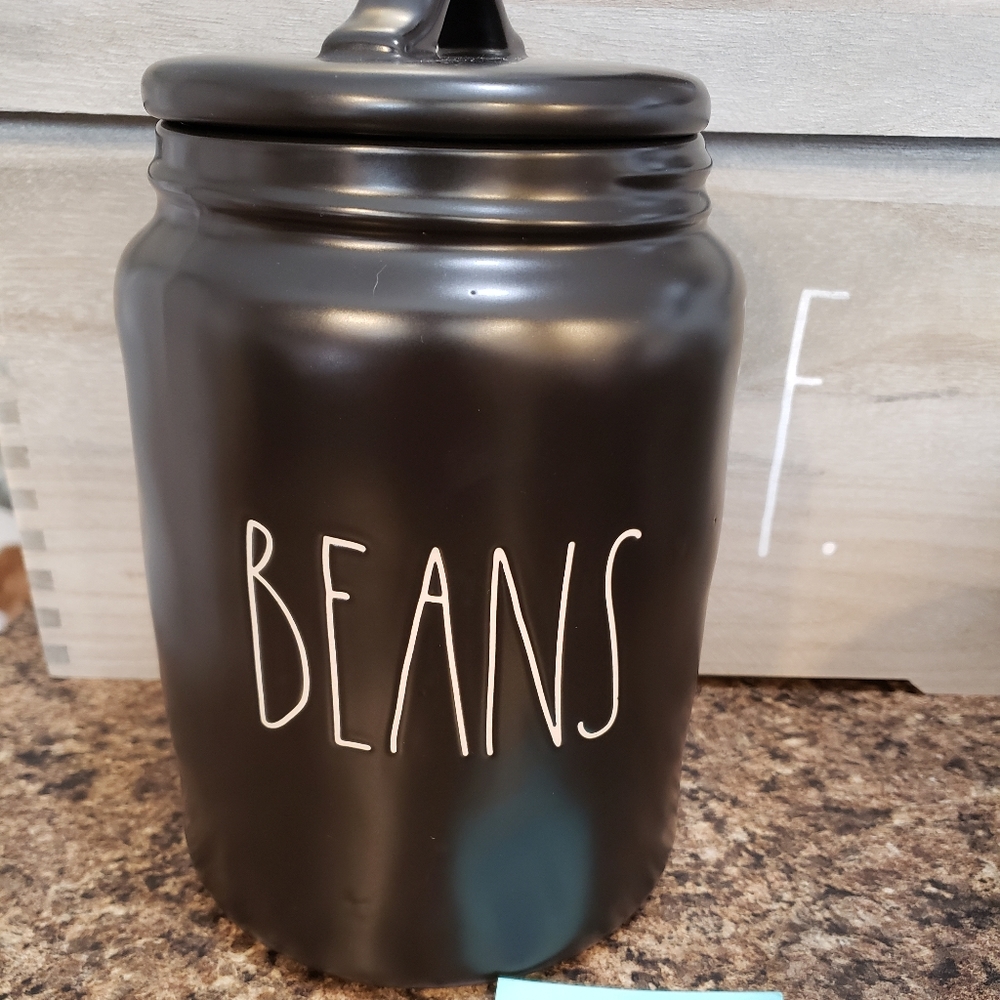 Rae Dunn BEANS Large Black Chubby Canister new